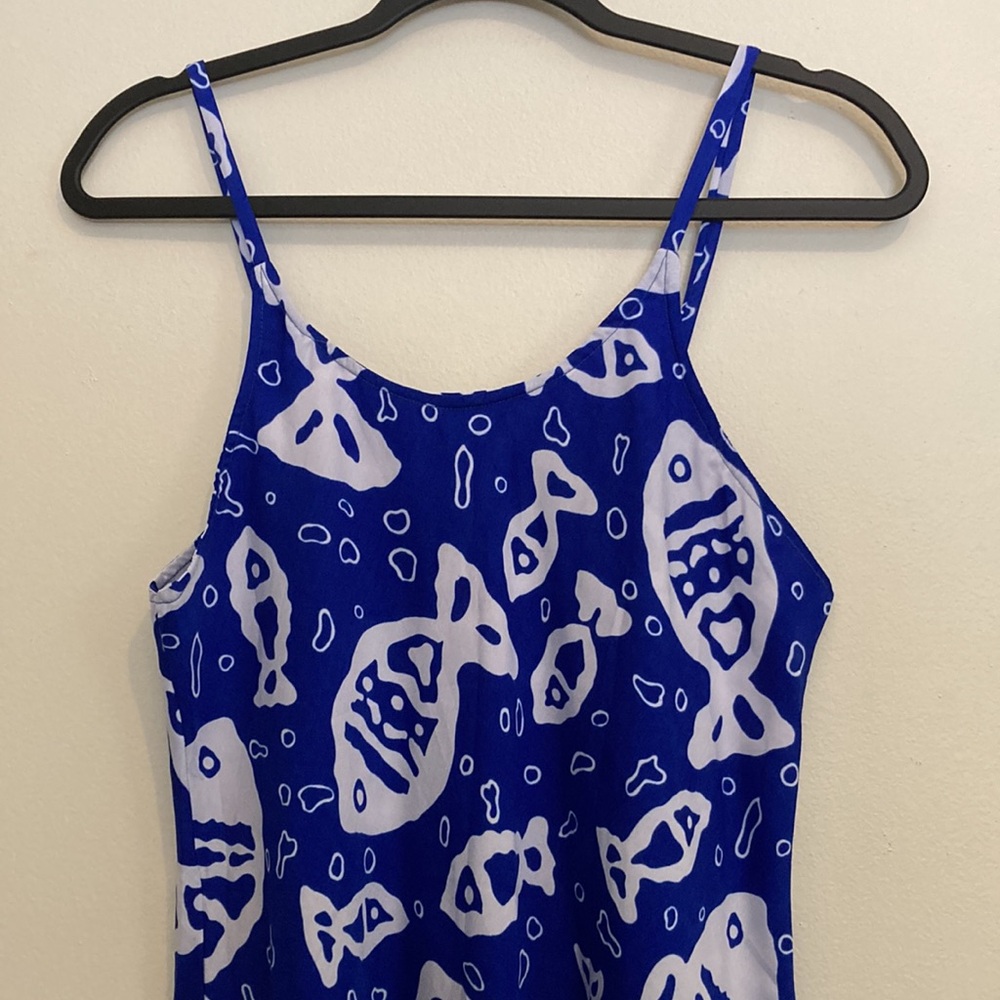 VTG Fish Sundress Slip Dress Blue Tropical Sleeveless 90s Y2K Printed Beach Top - Picture 2 of 9